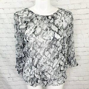 CHICO'S SHEER GRAY SNAKE PRINT TOP SZ 3/XL/16